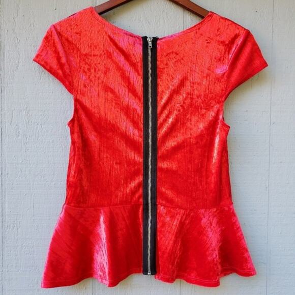 Olsenboye Velvet Red Peplum Cap Sleeve Top Size 9 - Picture 3 of 7